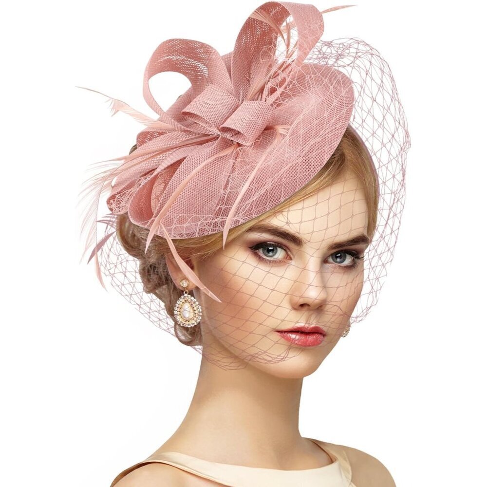 Vintage 20s Fascinator Hat Womens Feather Mesh Veil Tea Party Wedding Accessory